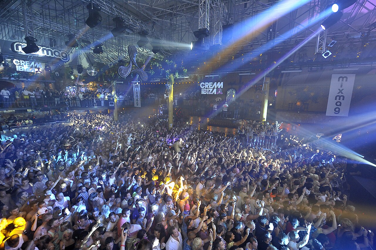 A packed dancefloor at Amnesia Ibiza during a club night