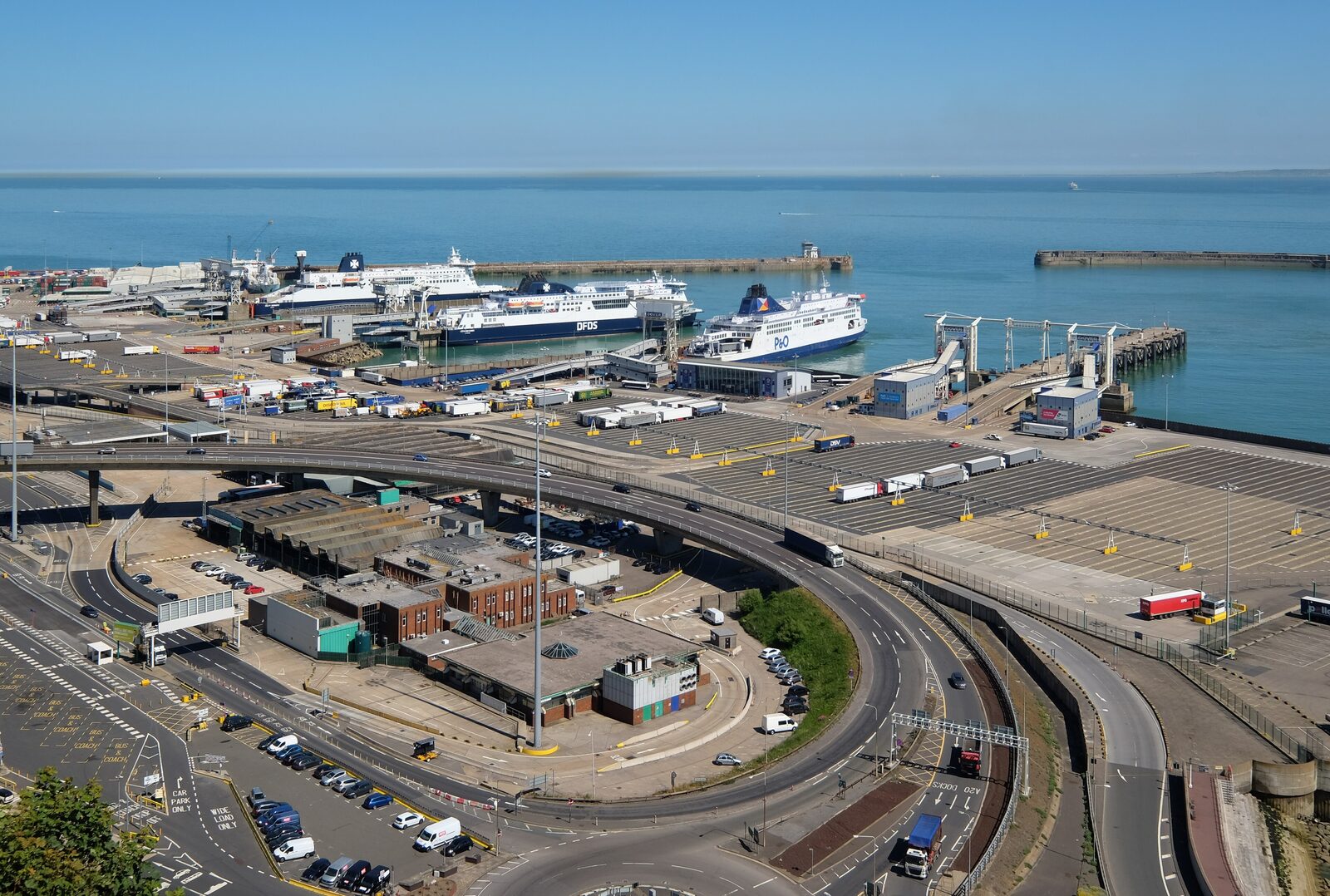 The Eastern Docks of the Port of Dover in 2018, with ferries and lorries at the busiest cross-channel port, shown as general illustration of the UK-EU border and not of any tour or event.