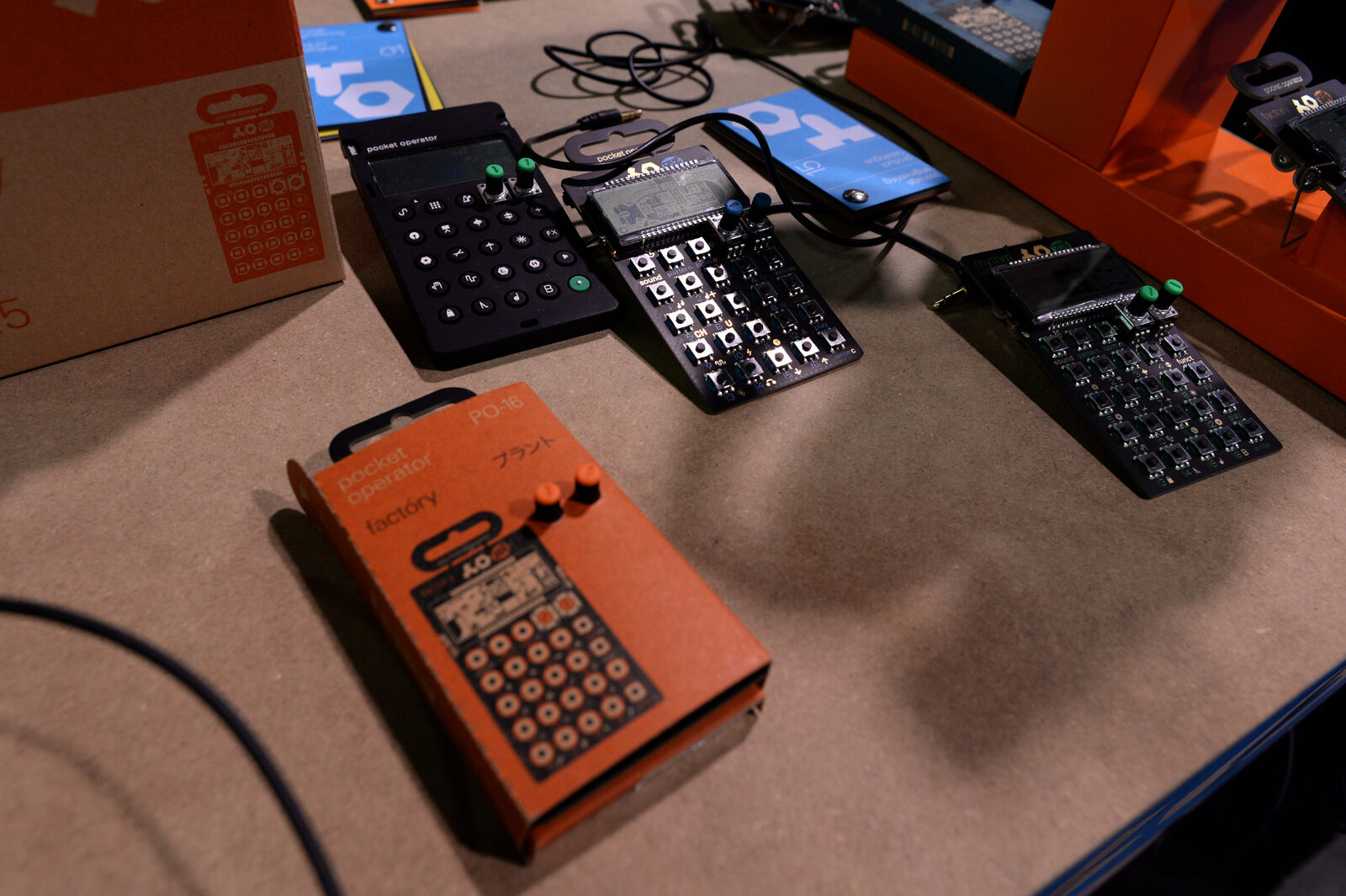 Three Pocket Operators on display at the 2015 NAMM Show: the PO-16 factory, PO-14 sub and PO-12 rhythm