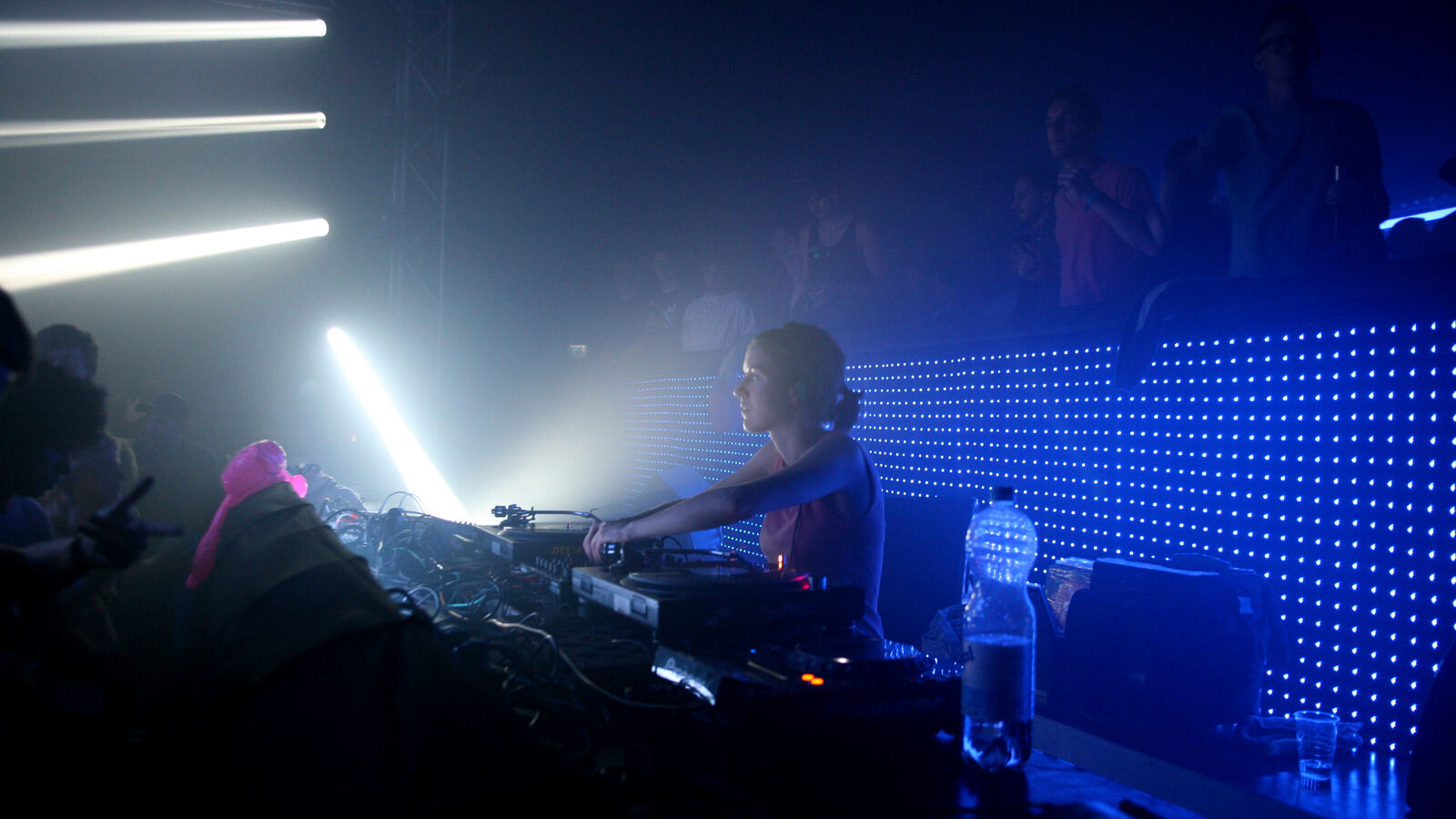 A DJ performing at Nachtdigital festival at Bungalowdorf Olganitz in 2014.