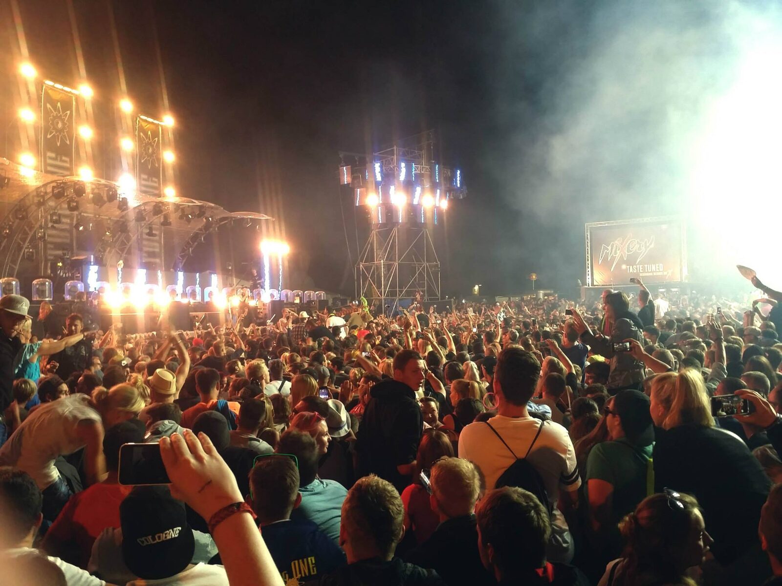 Crowd in front of the lit stage of the Open Air Floor at Nature One, 2015.
