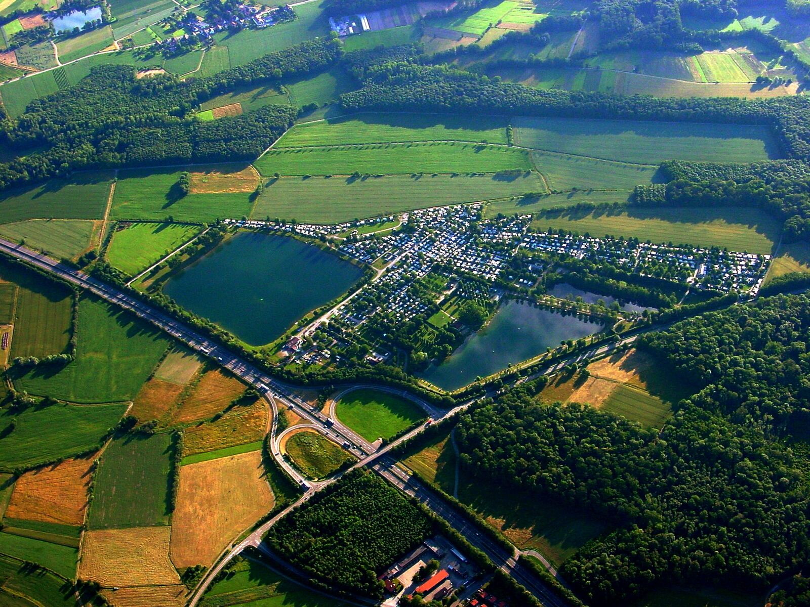 Aerial view of the Tunisee lake outside Freiburg im Breisgau, Germany.